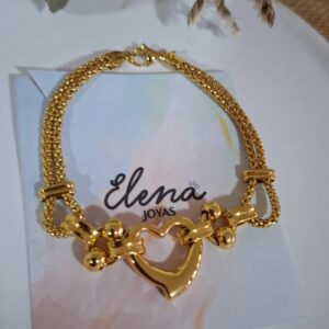 PULSERA ACERO DORADO DIJE CORAZON